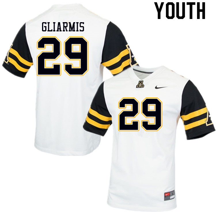 Youth #29 John Gliarmis Appalachian State Mountaineers College Football Jerseys Sale-White